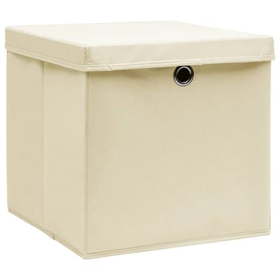 vidaXL - Opbergboxen - met - deksel - 4 - st - 28x28x28 - cm - crèmekleurig