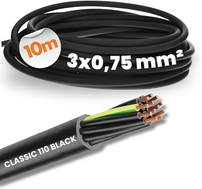 10 meter PVC bedieningsleiding 3x0,75 mm² voor buiten gebruik - vlamvertragend schakelkabel met beschermgeleider