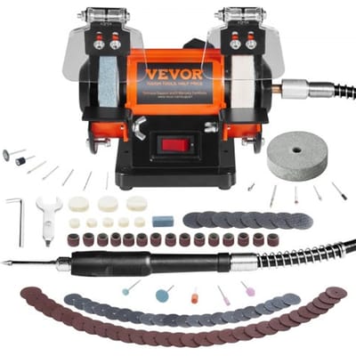 VEVOR Dubbele Slijpmachine, 3590 TPM, 150 mm, 50 W Professionele Slijpmachine, Tafelslijpmachine met Spatbescherming, Incl. 3 Polijstschijven, 100 Sleutels, Boorbits, Slijpgereedschap, Dubbele Slijpmachine