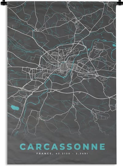 Wandkleed - Wanddoek - Carcassonne - Frankrijk - Plattegrond - Kaart - Stadskaart - 120x180 cm - Wandtapijt
