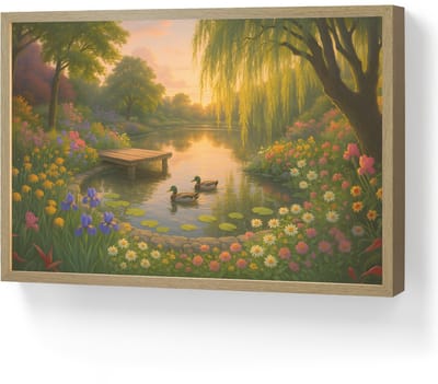 Wandlamp 60x40 cm - Oplaadbaar - Eenden - Vijver - Bloemen - Wandlampen binnen woonkamer - Slaapkamer lamp - Decoratieve nachtlamp - Vloerlamp draadloos