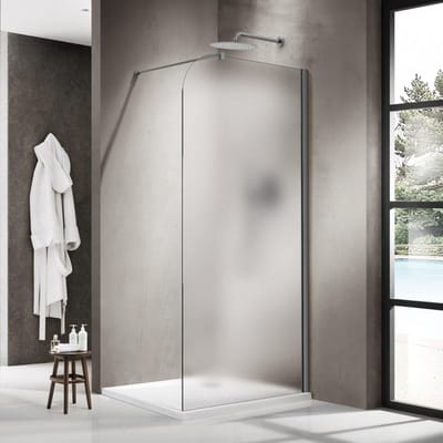 FugaFlow Eccelente Vetro Inloopdouche - 100x200cm - afgeronde glaswand - rechts - mat glas - wandarm - geborsteld gunmetal PVD