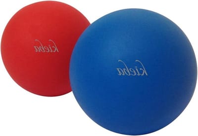 Masseer lacrosseballen voor myofasciale release triggerpoint-therapie spierknopen en yogatherapie - set van 2 stevige ballen (blauw en rood) - verlichting van pijn en spanning.