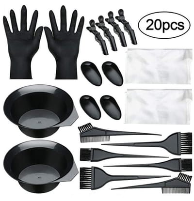 Haarverfset - 20-delige - Kwast + Bakje + Handschoenen - Haarverfkwasten - Plastic - Haarverf Kwast - Haarverfbenodigdheden - Haarverf kwasten met bakje - Kappers Producten - Kappers Accessoires