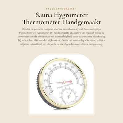 Dailygoods- Hygrometer Binnen - Thermometer Sauna - Hygrometer Thermometer - Massief Metaal - Wijzerplaat - Hoge Precisie