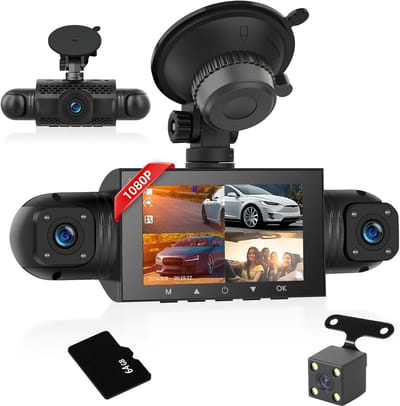Dashcam met 4 Kanalen 1080P en 720P, 3 Inch IPS Scherm, Nachtzicht en Parkeerbewaking