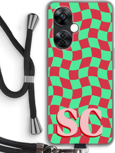 Gepersonaliseerd - Case Company® - Hoesje met koord geschikt voor OnePlus Nord CE 3 Lite hoesje met Koord - Grid Monogram - Telefoonhoesje met Zwart Koord - Bescherming aan alle Kanten en Over de Schermrand