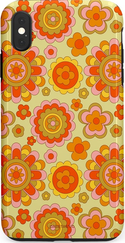Casetastic Hoesje Geschikt voor Apple iPhone Xs Max - Stijlvolle Beschermende Duo-layer Case - Retro Oranje Bloemen