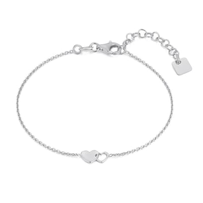 Twice As Nice Armband in zilver, 2 hartjes 16cm+3cm