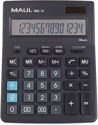 MAUL Bureaurekenmachine MXL 14 LCD-scherm 1-regelig, 14 cijfers Solar Batterij 20.5 x 15.5 x 3.5 cm zwart