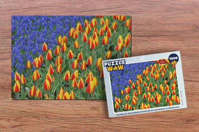Puzzel Tulpen en druivenhyacinten bij de Keukenhof in Nederland - Legpuzzel - Puzzel 1000 stukjes volwassenen