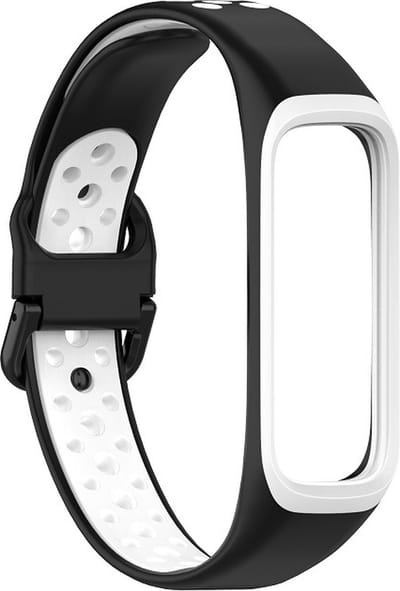 By Qubix - smartwatch bandje - Compatible Samsung bandje - Siliconen band 2 kleurig - Zwart / wit - Geschikt voor Samsung Galaxy Fit 2