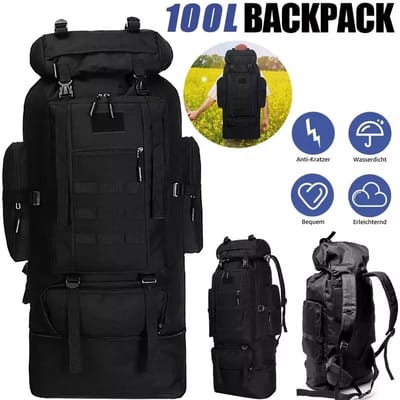 Brandistry - Backpack - Rugzak - Wandelrugzak Met Grote Capaciteit - Waterbestendig - Lichtgewicht - Zwart - 100 Liter - Outdoor