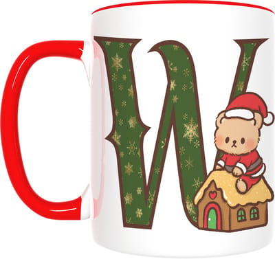 Kerst Mok met Letter W & Beer – Knus Cadeau met Peperkoekman – Inclusief Cadeauverpakking – 350ml