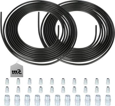 Set van 2 zwarte remleidingen 5 m Ø 4.75 mm inclusief 20 schroefverbindingen en 10 connectoren - kant-en-klare rembuis voor auto remleidingen