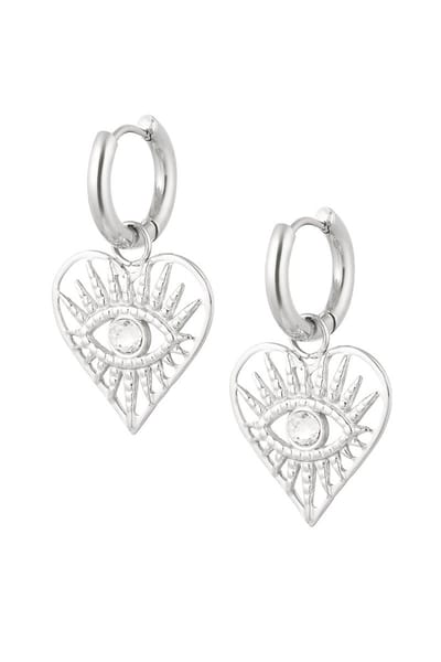 Bijoutheek Oorhangers Hart Witte Steen Zilver