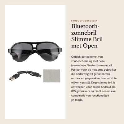 Dailygoods - Bluetooth-zonnebril - Slimme Bril met Open Oorstijl - Zwart - Muziek en Bellen - 137 Talen Vertaling - Geschikt voor Android
