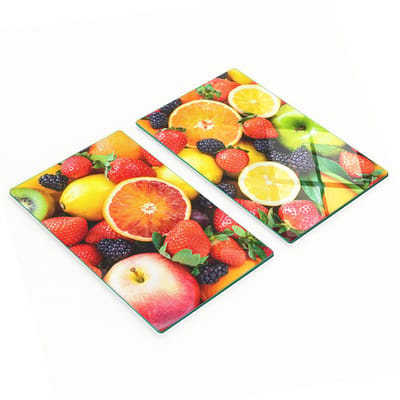 Decoratieve glazen snijplanken voor in de keuken, kleurrijk fruit, 2x30x52 cm