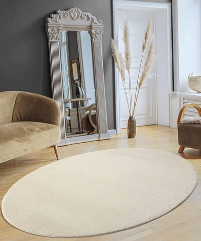 the carpet RELAX – Extra Zacht & Wasbaar Vloerkleed tot 30°C met Antislip Onderzijde – Fluweelachtige Structuur – Voor Slaapkamer of Woonkamer – Crème, 140 x 200 cm oval