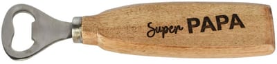 Dekoratief | Flessenopener 'Super Papa', naturel, hout/metaal, 17x4x2cm | A258040