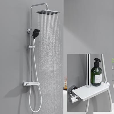 Lonheo max Regendouche met Thermostaatkraan - Douchesysteem Thermostaat Met planchet Chroom - Doucheset met 3-functie Douchekop - 1250mm