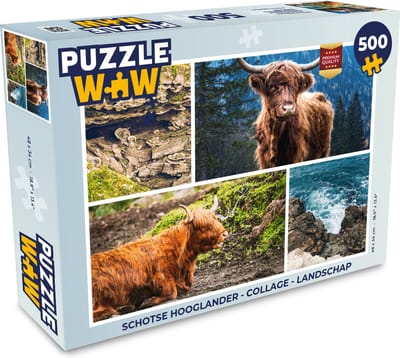 Puzzel Schotse hooglander - Collage - Landschap - Legpuzzel - Puzzel 500 stukjes