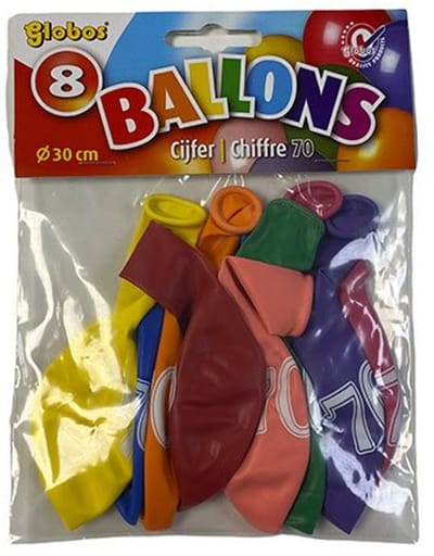 Ballonnen Cijfer 75 No. 12 eenzijdig 1 zakje met 8 stuks