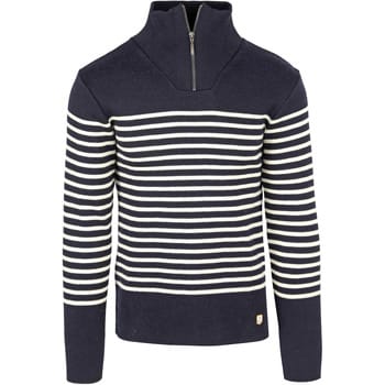 Armor-Lux Camionneur Half Zip Trui Wol Strepen Navy - Maat XXL - Heren - Schipperstrui