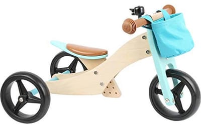 2-in-1 Houten Trike en Loopfiets in Turquoise met Verstelbare Zitting
