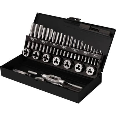 TOOLCRAFT TO-7015521 Schroefdraadsnijderset 32-delig Staal M3 x 0.50, M4 x 0.70, M5 x 0.80, M6 x 1, M8 x 1.25, M10 x 1.50, M12 x 1.75