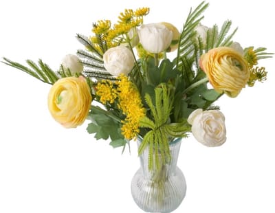 WinQ-Fris Voorjaarsboeket Kunstbloemen in Geel met Wit - Kunstbloemenboeket zijde - ex. vaas