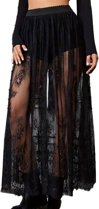 Verleidelijke 2-in-1 Transparante Mesh Maxi Rok met Elastische Taille en Onderrok - Ideaal voor Festivals, Disco en Feestjes in Maten S-XL