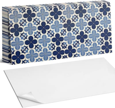 Coloray Plaktegels - Geometrisch bloemenpatroon Zelfklevende Wandtegels - 40 cm x 20 cm - Blauw Plaktegels - 10 stuks - Rechthoek PVC Tegels - Plaktegels Badkamer - Vloertegels Zelfklevend - Vinyl Tegels - Portugese Tegels