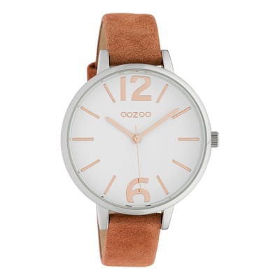 OOZOO Timepieces - Zilverkleurige horloge met terra leren band - C10435