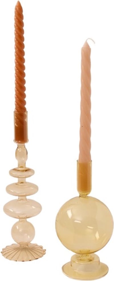 WINQ - Set van 2 stuks oker kleurige Glaskandelaren - geschikt voor dinerkaars- Interieur Set .