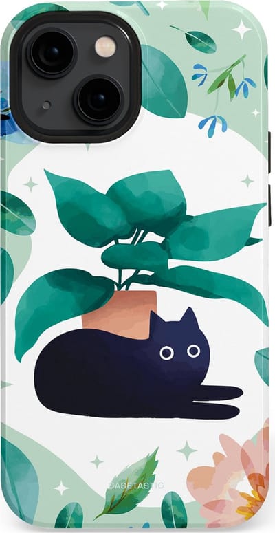 Casetastic hoesje geschikt voor Apple iPhone 13 mini - MagSafe - Dubbellaagse bescherming - Plantenkat - Fashion Case - Lichtgrijs Turquoise Wit Mintgroen