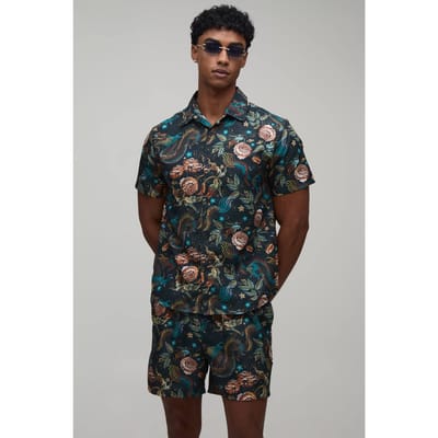 Drakenprint Regular Fit Overhemd & Short Set | Black | Size Small