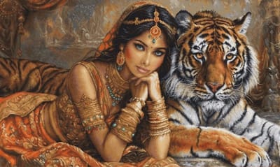 Borduurpakket Luca-S - The Indian Princes and the Royal Tiger - Indiaanse prinses met adellijke tijger. - BU5060