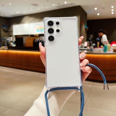 Étui Collier Lanyard Bandoulière Transparent Pour Samsung S25 S24 S23 S22 Plus Ultra FE A55 A35 A25 A15 A54 A34 Housse Antichoc For S24 white