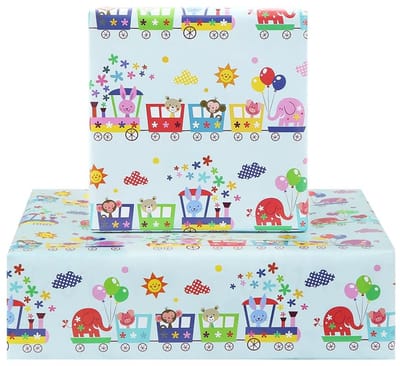 Dailygoods- Verjaardagsinpakpapier - Cartoon Dier Trein Ontwerp - 4 Vellen - 50 x 70 cm - Cadeaupapier Kinderen - Verjaardagscadeau - Kleurrijk Ontwerp