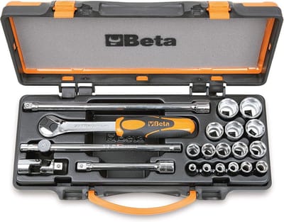16-delige dopsleutelset met 5 tools - hexagonale en cilinderkopsleutels, robuust en duurzaam, verschillende maten, zwart/oranje