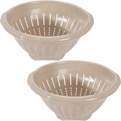 2x stuks kunststof keuken vergieten/zeven 30 x 14 cm met rand in kleur taupe - Eten schoonmaken/afgieten