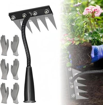 Onkruidhark Tuin - Wiederhark Staal - Grond Losmaken - Verwijderbare Bouten - 5 Tanden - Zilver