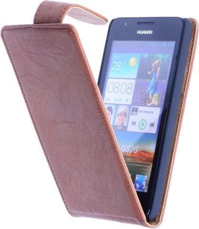 Polar Echt Lederen Huawei Ascend G700 Flipcase Hoesje Bruin - Cover Flip Case Hoes
