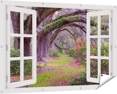 Gards Tuinposter Doorkijk Sprookjesbos - 150x100 cm - Tuindoek - Tuindecoratie - Wanddecoratie buiten - Tuinschilderij