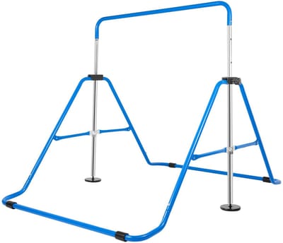 Dutchers® Verstelbare Gymnastiekbar voor Kinderen – Blauwe Opvouwbare Gymnastiekrek met Gymringen – Turnrek - in Hoogte Verstelbaar – Rekstok - Duikelrek - Inklapbaar - Klimboog - Thuis Turnen & Krachttraining – Indoor Gymtoestel