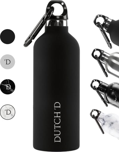 Dutch'D ® - Thermofles - RVS drinkfles - Thermofles 500ML - Roestvrijstaal drinkfles - Drinkfles Volwassenen en Kinderen - Cadeau Tip! - Luxe Thermosflessen - Dubbelwandige thermofles - Water bottle - Luxe cadeau voor hem en haar - Zwart