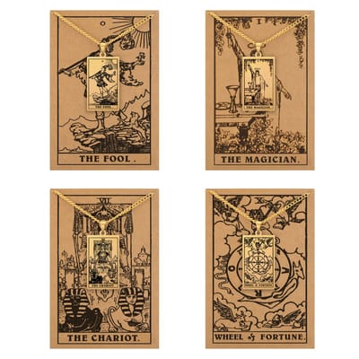 Tarot Ketting 0 | 1 | 7 | 10 bundel - Nieuw Hoofdstuk & Richting - Goudkleurig Stainless Steel - Inclusief Rider-Waite Kaartjes - 60cm - Pax Amare