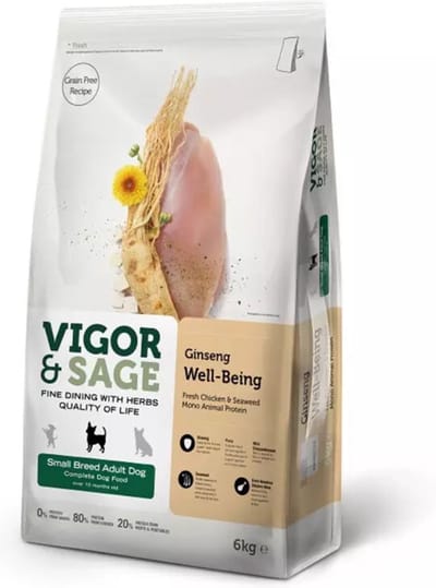 Vigor & Sage Hondenvoer Small Well-Being Ginseng 6 kg