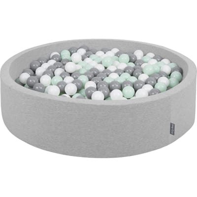 KiddyMoon rond ballenbad ballenbad 120x30cm/200 ballen ∅ 7cm ballenbakken kleurrijke ballen voor baby's speelbad peuters, made in the eu, lichtgrijs:wit-grijs-mint